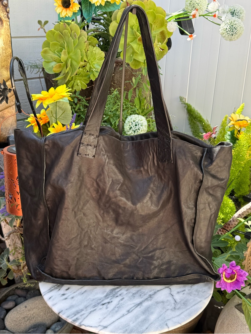Classic Black Leather Tote Bag